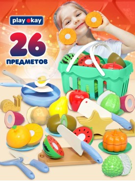 Игрушечная еда фрукты овощи на липучках Набор продукты, 26шт